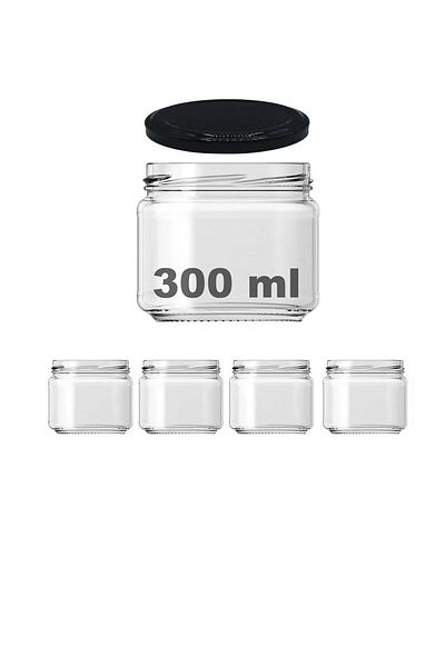 Rotanev 4Pcs 300ml Metal Black Canning Lids Magnolia and Food Storage 300Cc Clear Glass Jar