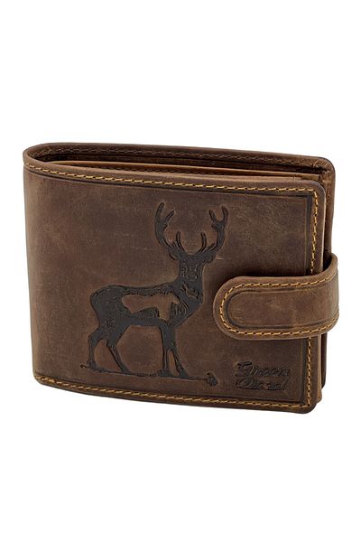 Micutz Men's Black Wallet Personalized with Deer, 12x10x2 cm, Genuine Leather, Brown Color