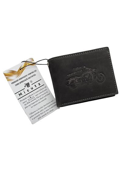 Micutz Men's Leather Wallet Personalized with Motorcycle, Accessorized with Chain, Vintage Black