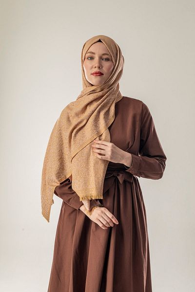 FLEUR SOİE SUNLIT GRAIN PATTERN WOVEN COTTON SHAWL