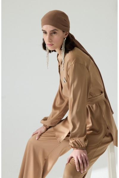 Parla Prive Merwish Camel Brooch Suit