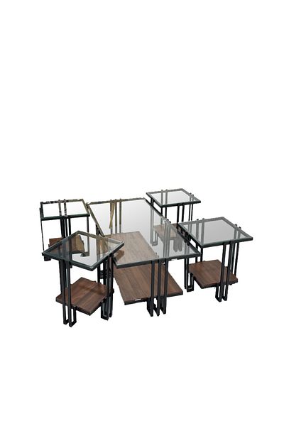 Ch 5-piece glass table set with wood and iron legs