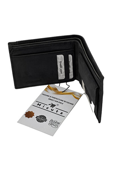 Micutz Slim Grey Leather Wallet for Men: No Clasp, 12x9x 2cm