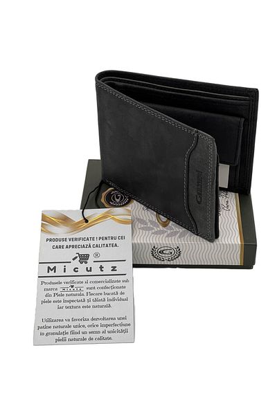 Micutz Slim Grey Leather Wallet for Men: No Clasp, 12x9x 2cm