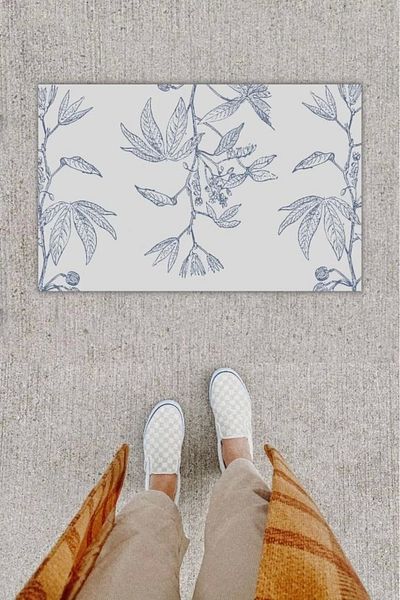 Mu Art Ahşap Bfs Digital Printing Decorative Cluster Flower Light Blue Door Mat K-1274