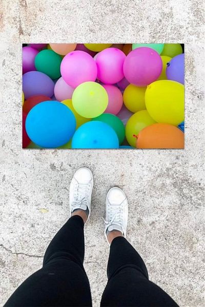 Mu Art Ahşap Bfs Digital Printing Colorful Balloon Pattern Door Mat K-1015