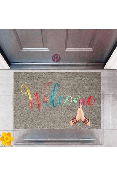 Mu Art Ahşap Bfs Door Mat Decorative Digital Printing Welcome P-2356