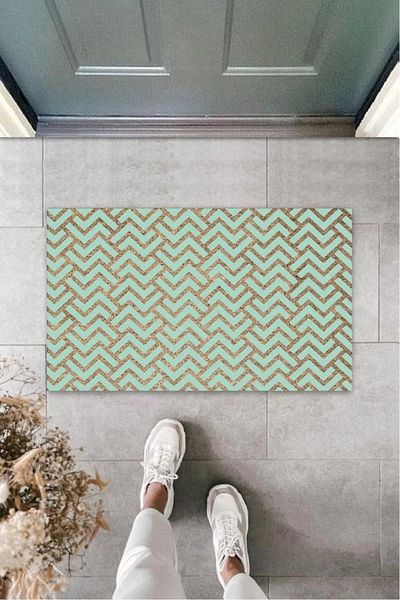 Mu Art Ahşap Bfs Turquoise Door Mat Zigzag Pattern K-3227