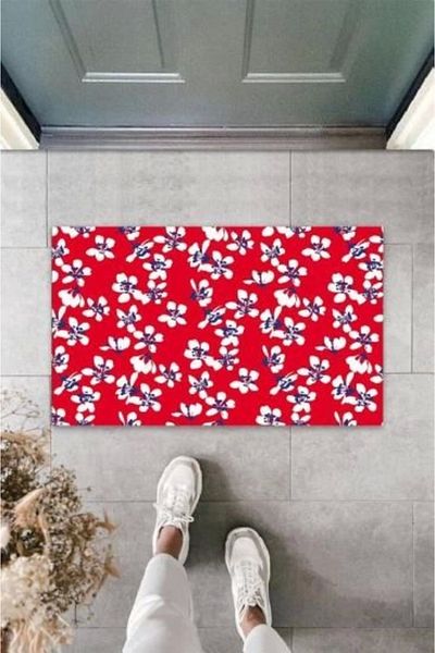 Mu Art Ahşap Bfs Decorative Digital Tiny Flowers Red Door Mat Outdoor Doormat K-3123