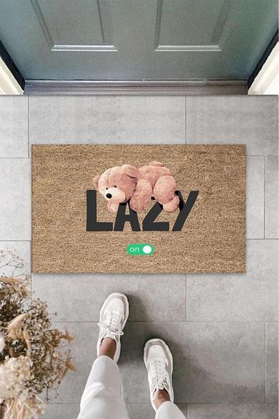 Mu Art Ahşap Bfs Beige Door Mat Lazy Teddy Bear Pattern K-3352