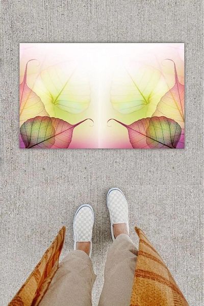 Mu Art Ahşap Bfs Digital Printing Decorative Leaf Pink Door Mat K-1243