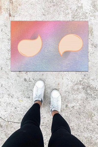 Mu Art Ahşap Bfs Digital Printing Blue Drop Pattern Door Mat K-1036