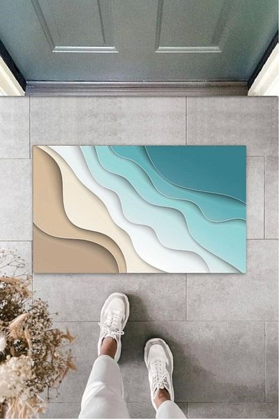 Mu Art Ahşap Bfs Turquoise Door Mat Wave Pattern K-3229