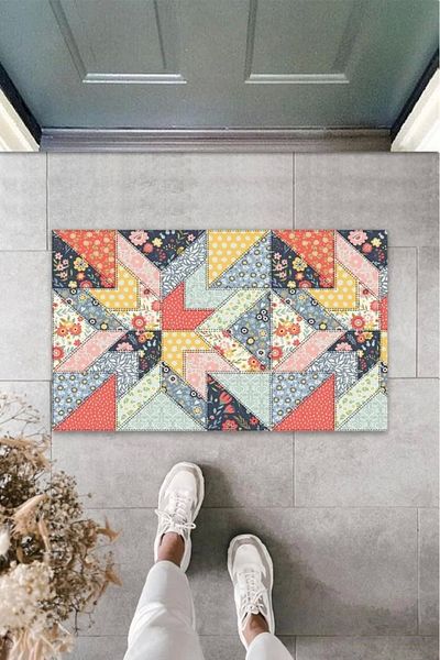 Mu Art Ahşap Bfs Digital Patchwork Shaped Multicolor Door Mat Outdoor Door Mat K-3105