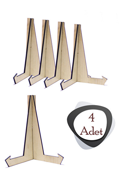 ouz dekor 4 ADET Çok Amaçlı Ahşap Stand - Kitap Tabak Fotoğraf Çerçevesi Teşhir Ayaklığı Kaide 9CM