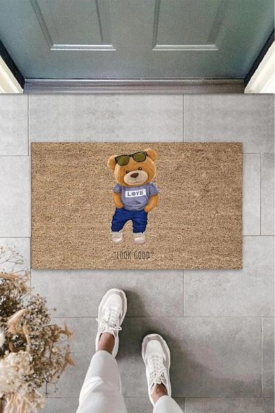 Mu Art Ahşap Bfs Beige Door Mat Look Good Teddy Bear Pattern K-3325