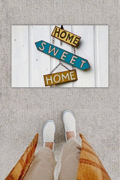 Mu Art Ahşap Bfs Digital Printing Decorative Home Sweet Home White Door Mat K-1229