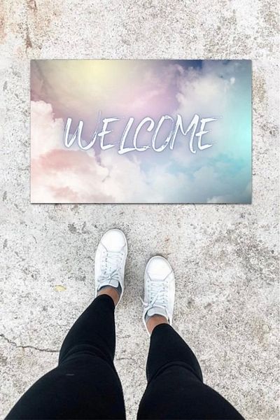 Mu Art Ahşap Bfs Digital Printing Blue Cloud Pattern Door Mat K-1004