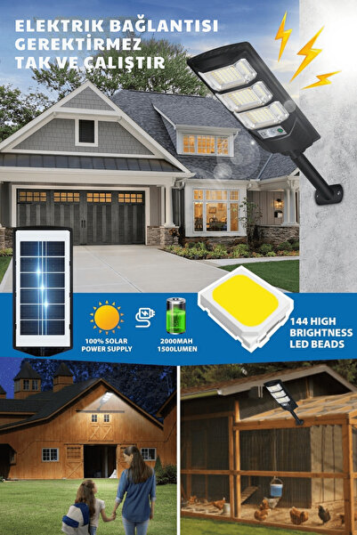 Technojet Solar 144 LED – Güneş Enerjili Kumandalı Dış Mekan Hareket Sensörlü Bahçe Aydınlatma