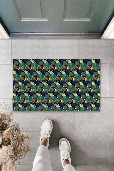 Mu Art Ahşap Bfs Digital Printing Navy Blue Digital Circle Door Mat K-3195