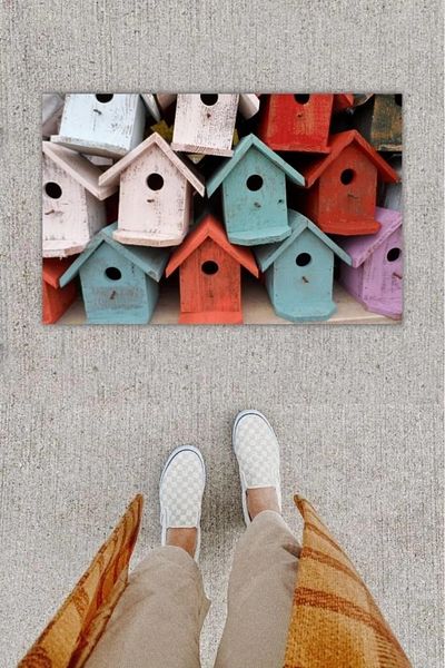 Mu Art Ahşap Bfs Digital Printing Decorative Bird House Colorful Door Mat K-1218