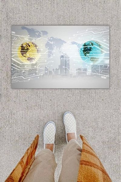 Mu Art Ahşap Bfs Digital Printing Decorative Processor Card Gray Door Mat K-1290