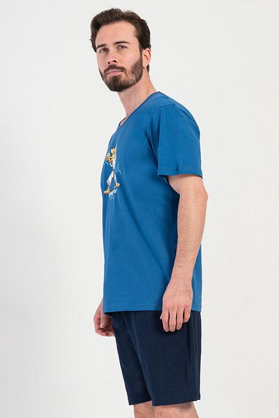 VİENETTA Cotton Men's Plus Size Short Sleeve Shorts Pajamas Suit, 408431
