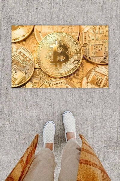 Mu Art Ahşap Bfs Digital Printing Decorative Bitcoin Gold Door Mat K-1278