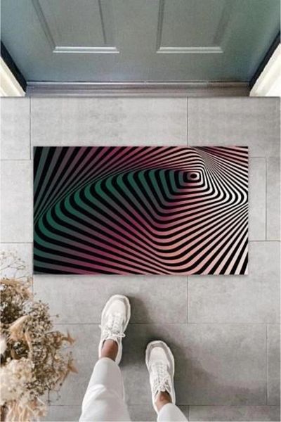 Mu Art Ahşap Bfs Digital D Spiral Black-Pink Door Mat Outdoor Mat K-3170