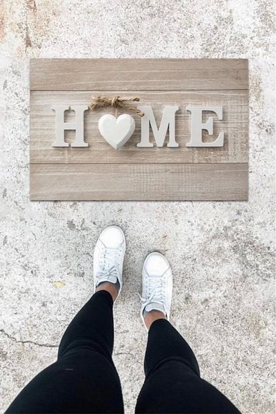Mu Art Ahşap Bfs Digital Printing White Heart Pattern Door Mat K-1057