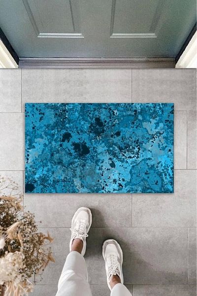 Mu Art Ahşap Bfs Decorative Digital Printing Blue Tie Dye Outdoor Mat K-2095