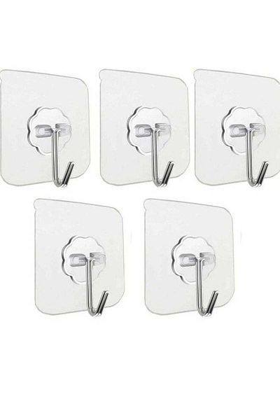 Generic 5-pieces multifunctional adhesive wall hooks for hanging accessories kitchen utensils and bathroom s