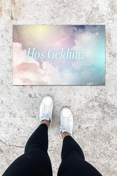Mu Art Ahşap Bfs Digital Printing Blue Cloud Pattern Door Mat K-1003