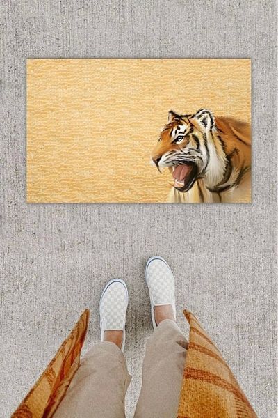 Mu Art Ahşap Bfs Digital Printing Decorative Tiger Yellow Door Mat K-1284