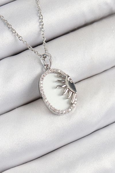 NETWORK ART Bfs 316L Steel Zircon Stone Half Sun Model Silver Color Women's Necklace