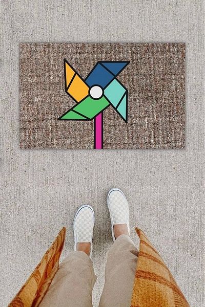Mu Art Ahşap Bfs Digital Printing Decorative Wind Rose Gray Door Mat K-1287