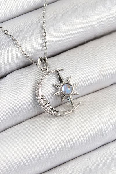 NETWORK ART Bfs 316L Steel Zircon Stone Pole Star Crescent Model Silver Color Women's Necklace