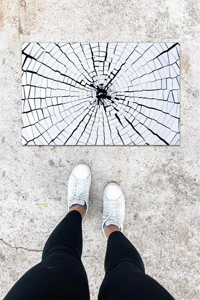 Mu Art Ahşap Bfs Digital Printing White Broken Glass Pattern Door Mat K-1046