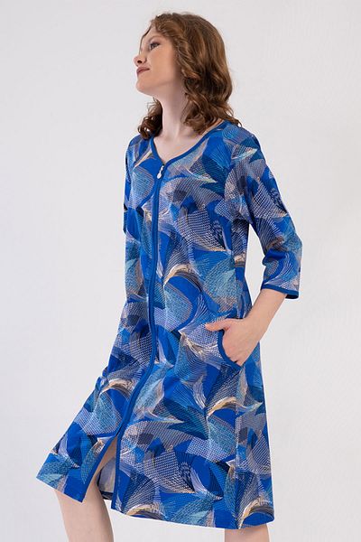 VİENETTA Cotton Women's Plus Size 3/4 Sleeve Zippered Nightgown, 409142