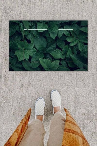 Mu Art Ahşap Bfs Digital Printing Decorative Natural Leaf Green Door Mat K-1234