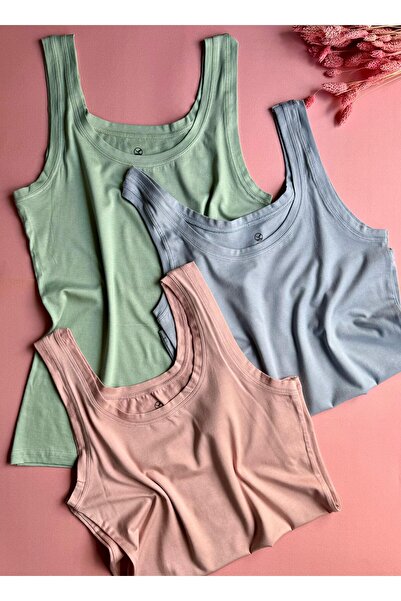 VicTroy Zera Liss. |   3-Piece Green, Pink and Blue Thick Strap Extra Piping Modal Women's Tshirt-Singlet