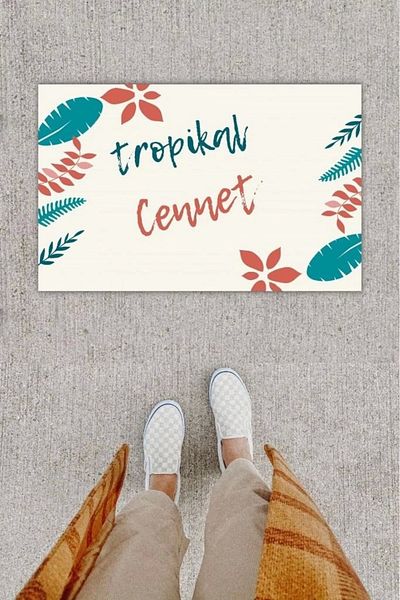 Mu Art Ahşap Bfs Digital Printing Decorative Leaf Cream Door Mat K-1205