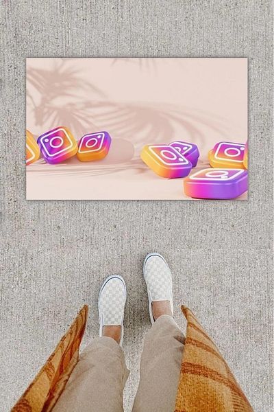 Mu Art Ahşap Bfs Digital Printing Decorative Instagram Pink Door Mat K-1269
