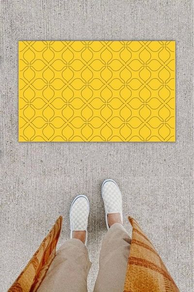 Mu Art Ahşap Bfs Digital Printing Decorative Motif Yellow Door Mat K-1277