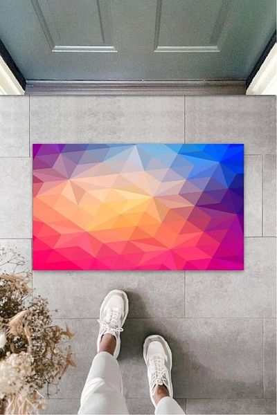 Mu Art Ahşap Bfs Pink-Blue Door Mat Star Pattern K-3215