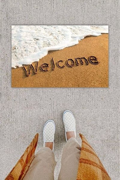 Mu Art Ahşap Bfs Digital Printing Decorative Welcome White Door Mat K-1253