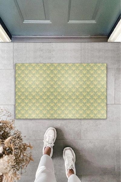 Mu Art Ahşap Bfs Decorative Digital Printing Light Green Motif Outdoor Mat K-2087