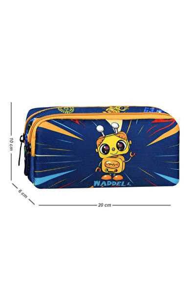 WMİLANO Licensed Navy Blue-Yellow Robot Patterned School Backpack, Lunch Bag and 2 Pocket Pen Holder