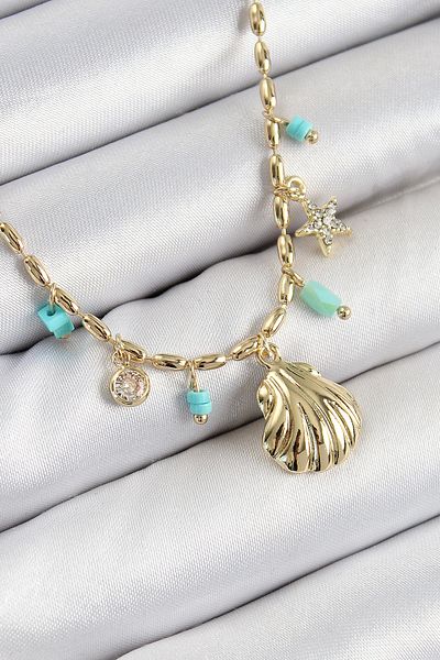 NETWORK ART Bfs Brass Zircon Stone Seashell Model Gold Color Women's Necklace