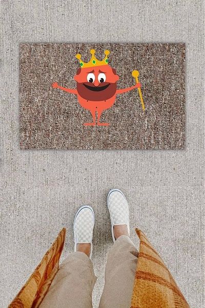 Mu Art Ahşap Bfs Digital Printing Decorative King Gray Door Mat K-1288